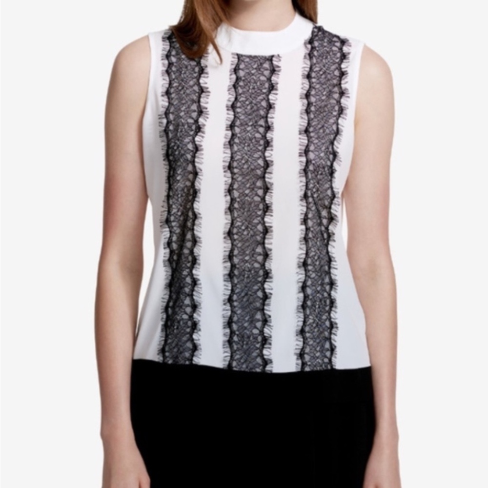 Calvin Klein Black Lace Trim Sleeveless Tank Top M